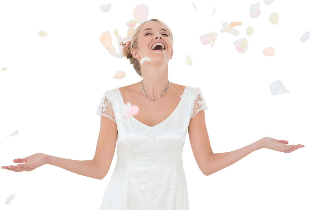 Joyful Bride Surrounded by Transparent Flower Petals