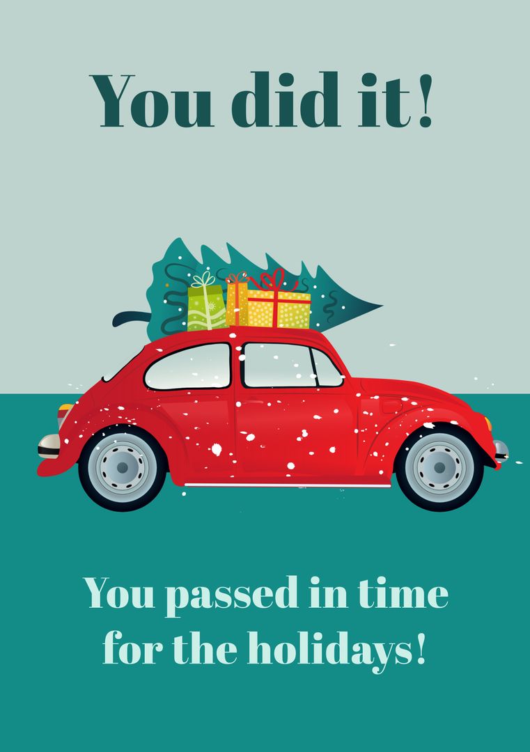 Congratulatory Holiday Card with Red Car, Tree, and Gifts - Download Free Stock Templates Pikwizard.com