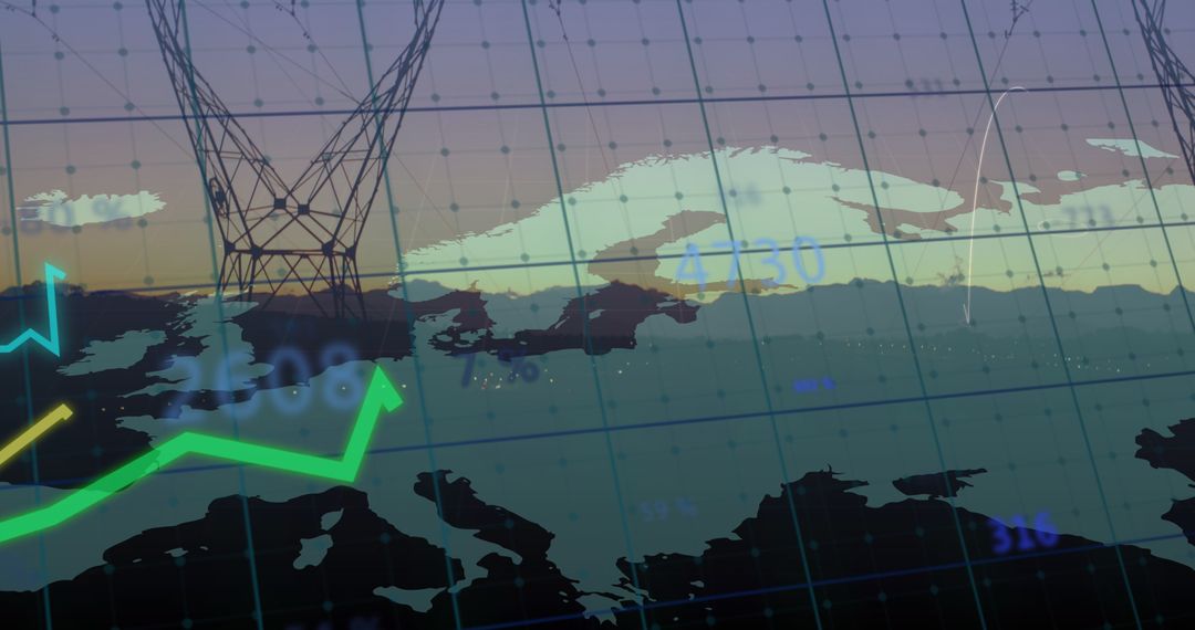 Geopolitical Data Projection with Power Lines and Map Overlay