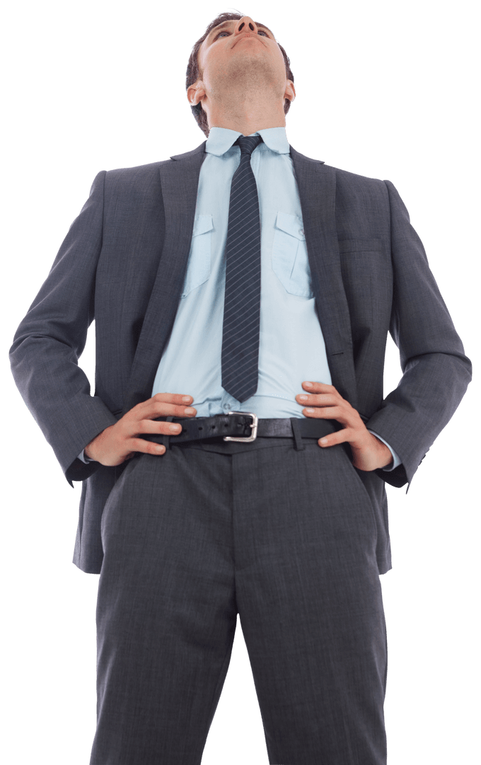 Confident Businessman in Suit with Arrogant Pose on Transparent Background