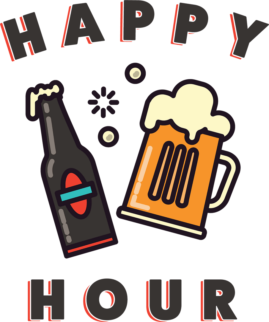 Transparent Beer Celebration Icon with Happy Hour Text