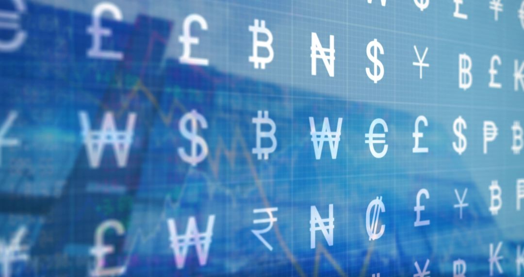 Global Currency Symbols with Financial Data Overlay