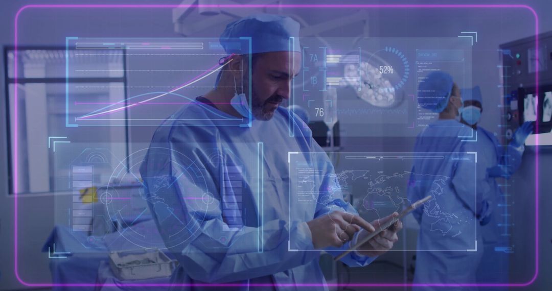 Surgeons Utilizing Advanced Digital Interface in High-Tech Operating Room