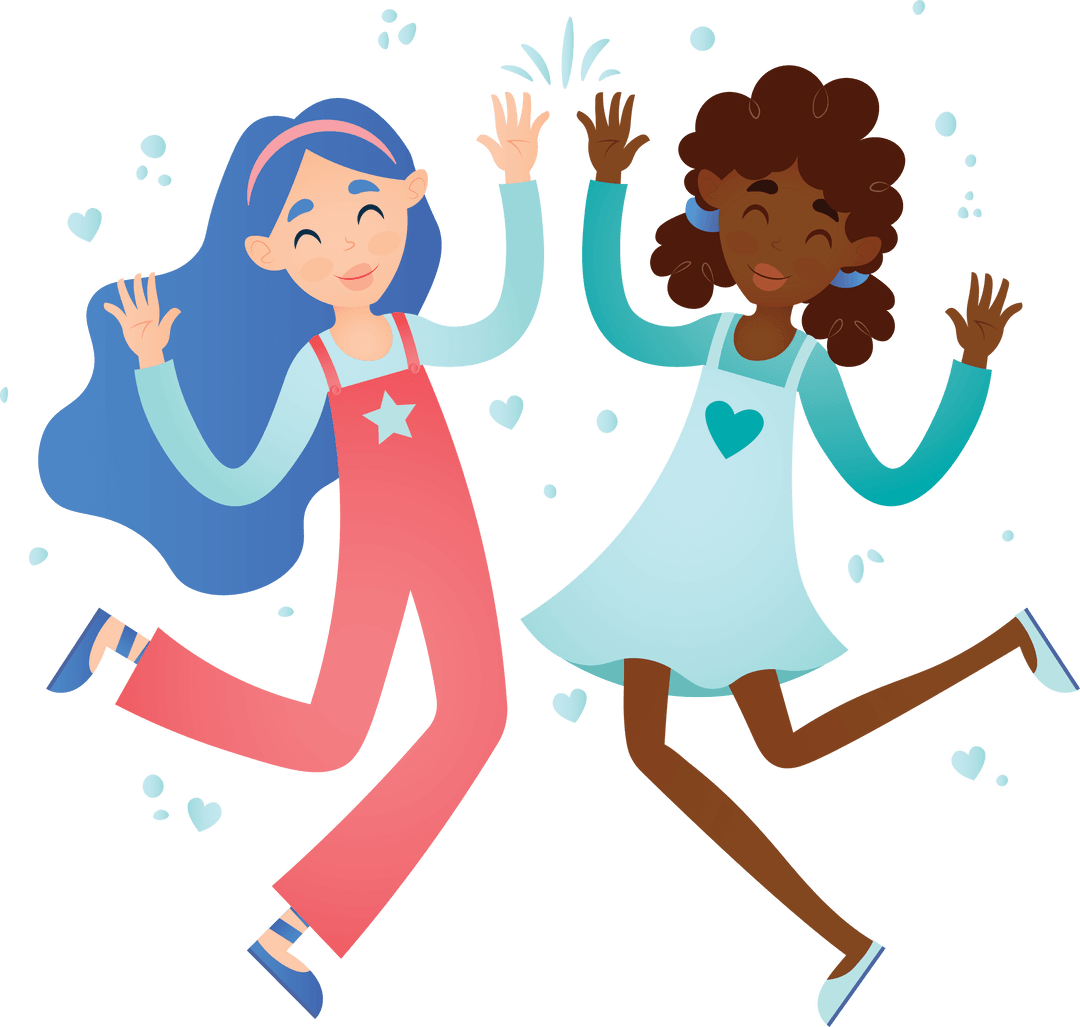 Diverse Girls Dancing on Transparent Background Illustration