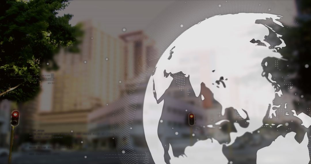 Digital Globe Overlaying Modern Urban Cityscape