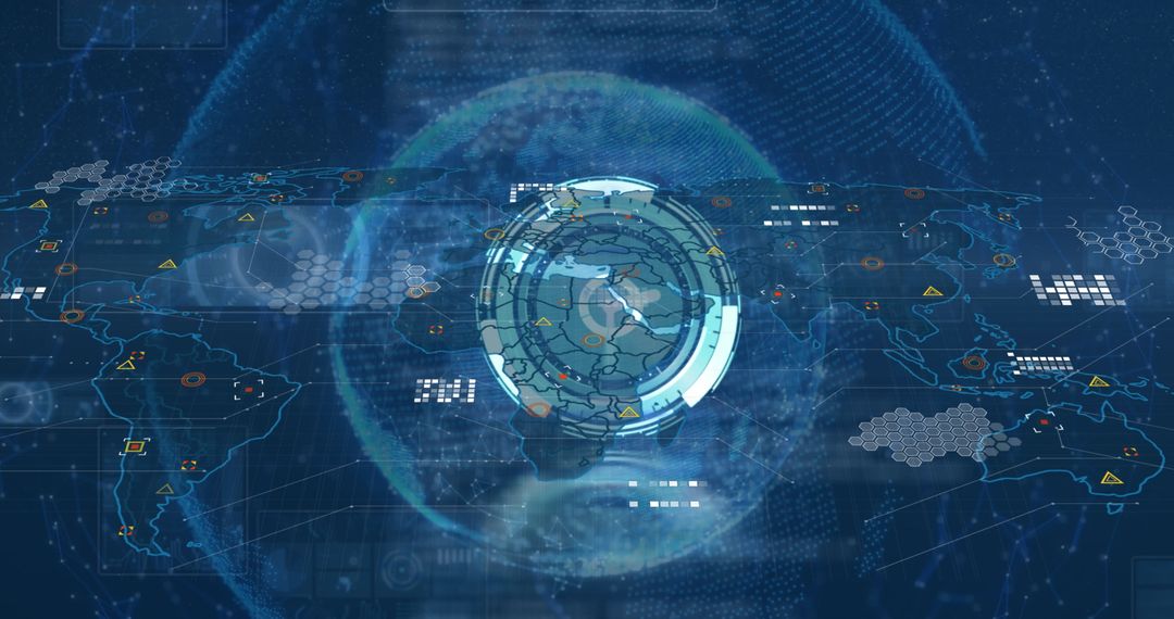 Digital Globe with Network Interface Overlay on Dark Background