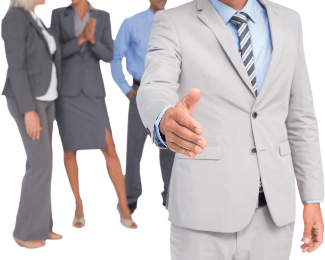 Transparent Business Professionals Greeting with Handshake