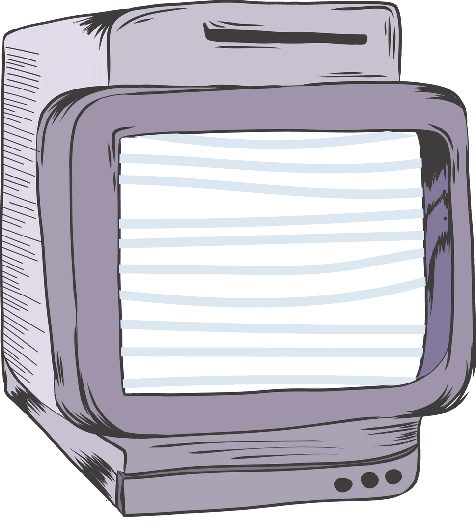 Retro CRT Monitor Line Art Illustration with Scanline Effect