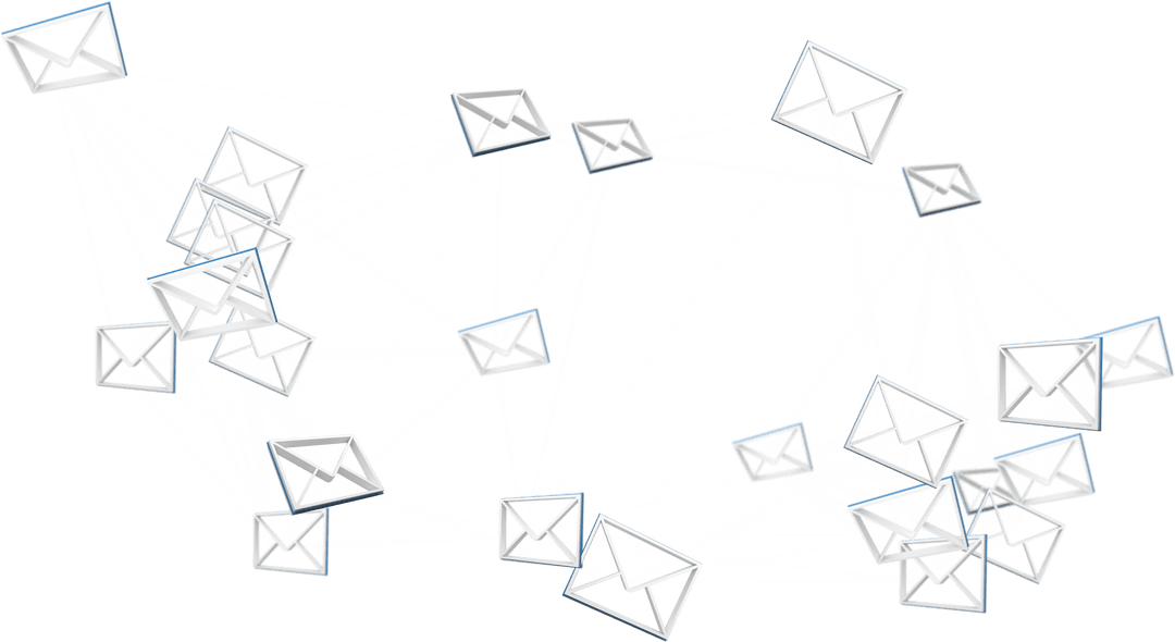 Network of White Envelopes Connected on Transparent Background