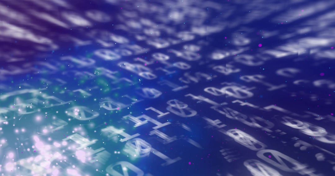 Glowing Binary Stream Flowing Through Futuristic Neon Digital Network Landscape