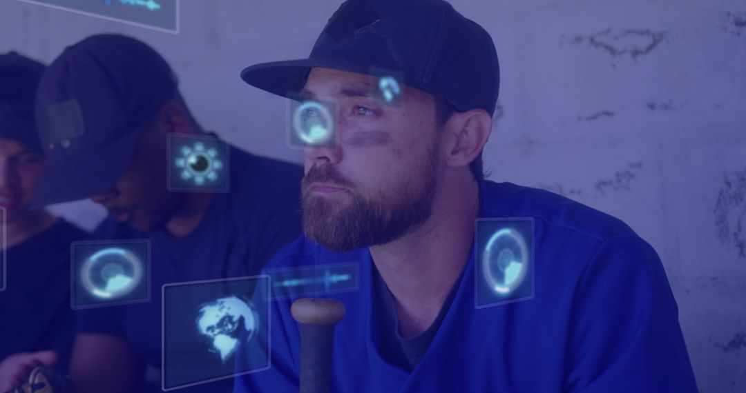 Sports Team Analyzing Digital Data with Technology Interface