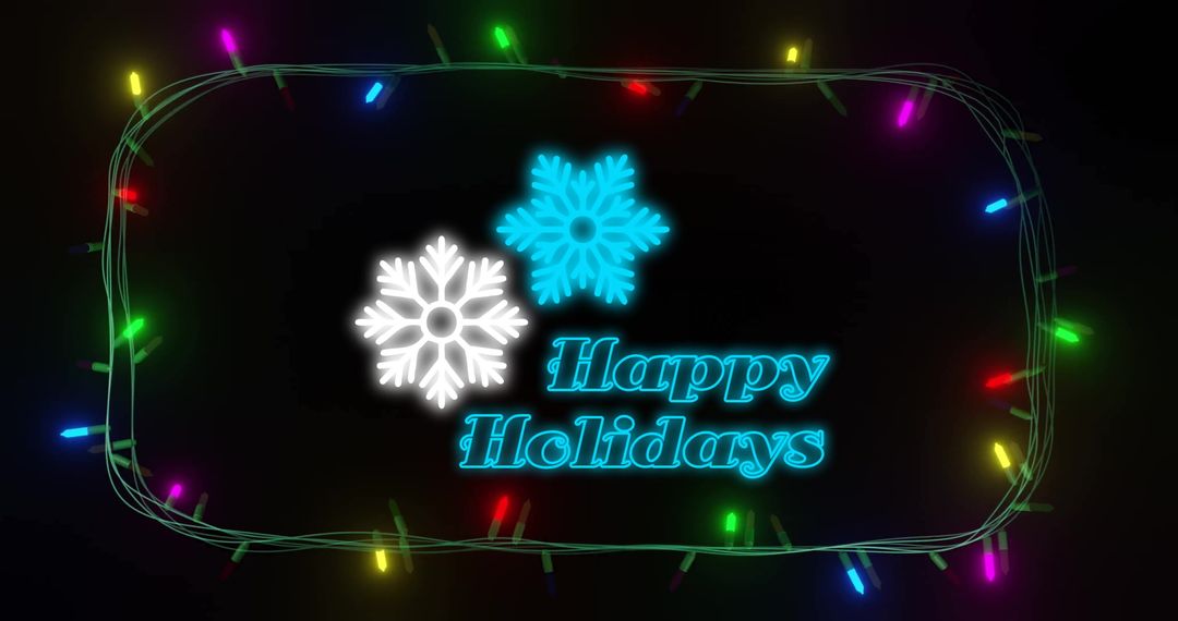 Festive Holiday Greeting with Snowflakes and Vibrant String Lights