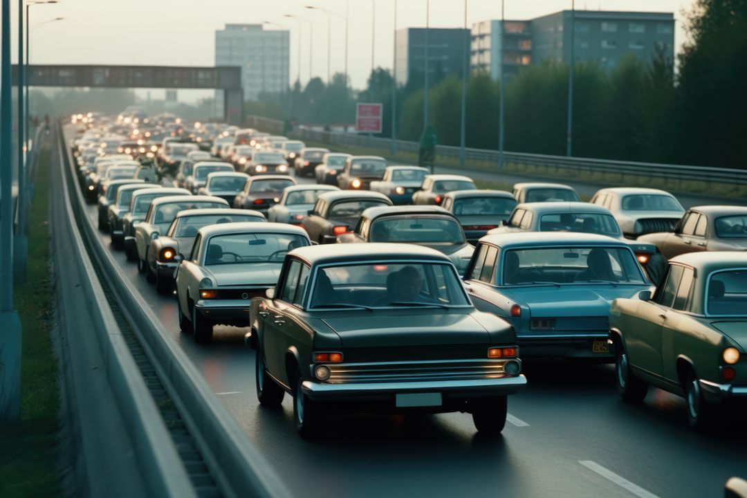 Dense Urban Traffic with Retro Cars on Highway during Rush Hour - Free Images, Stock Photos and Pictures on Pikwizard.com