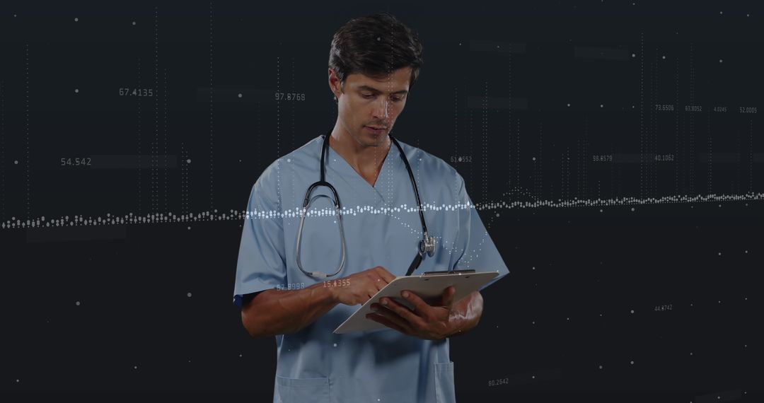 Male Doctor Analyzing Digital Health Data in Modern Technology Interface