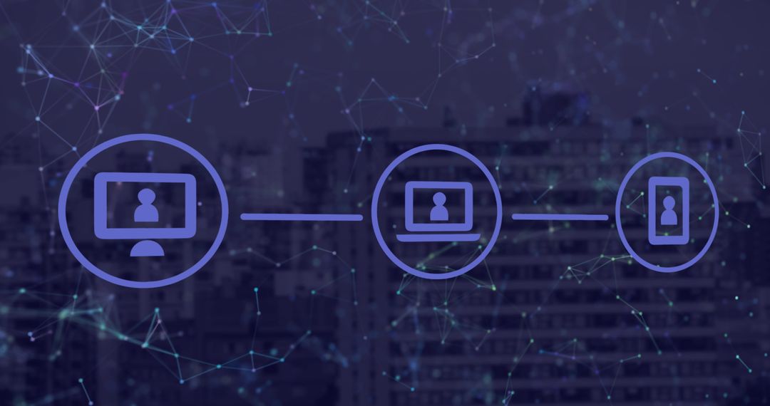 Digital Network Connection Across Urban Landscape at Night