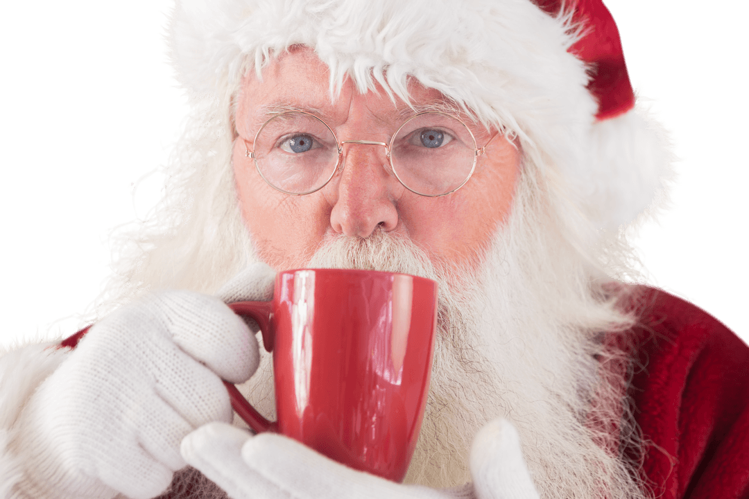 Transparent Santa Enjoying Warm Drink in Red Cup