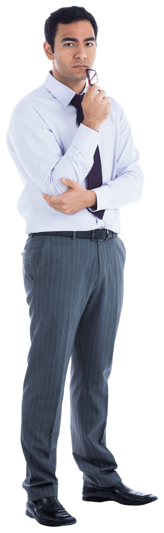 Serious Biracial Businessman with Glasses on Transparent Background