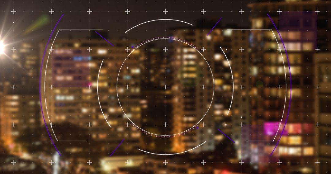 Digital Interface with Cityscape Overlay and Data Points