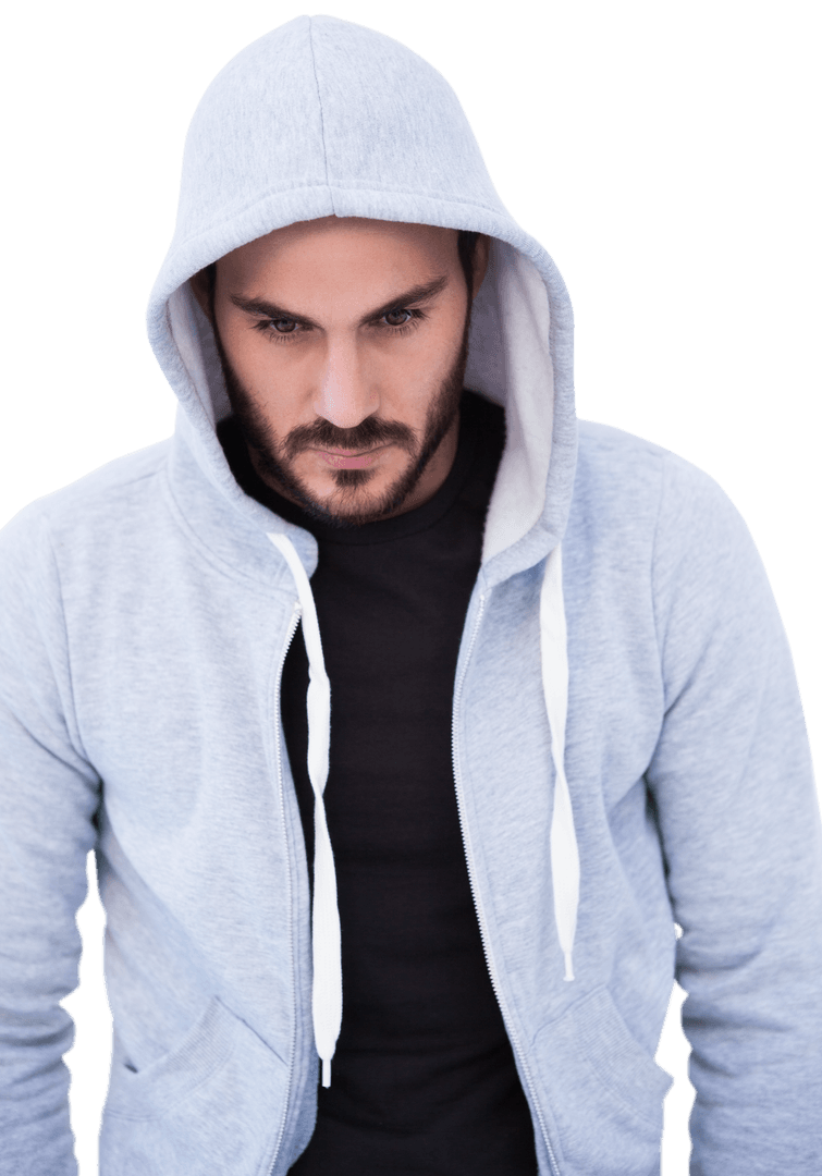 Transparent Portrait of Man Wearing Grey Hooded Jacket