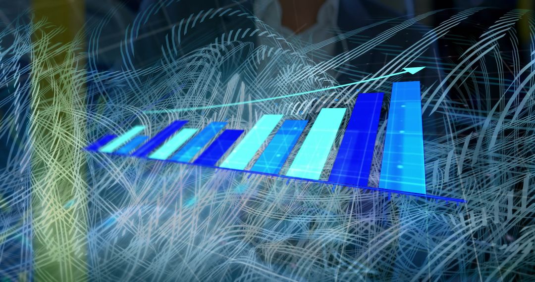 Rising 3D Bar Graph Over Futuristic Data Grid for Analytics