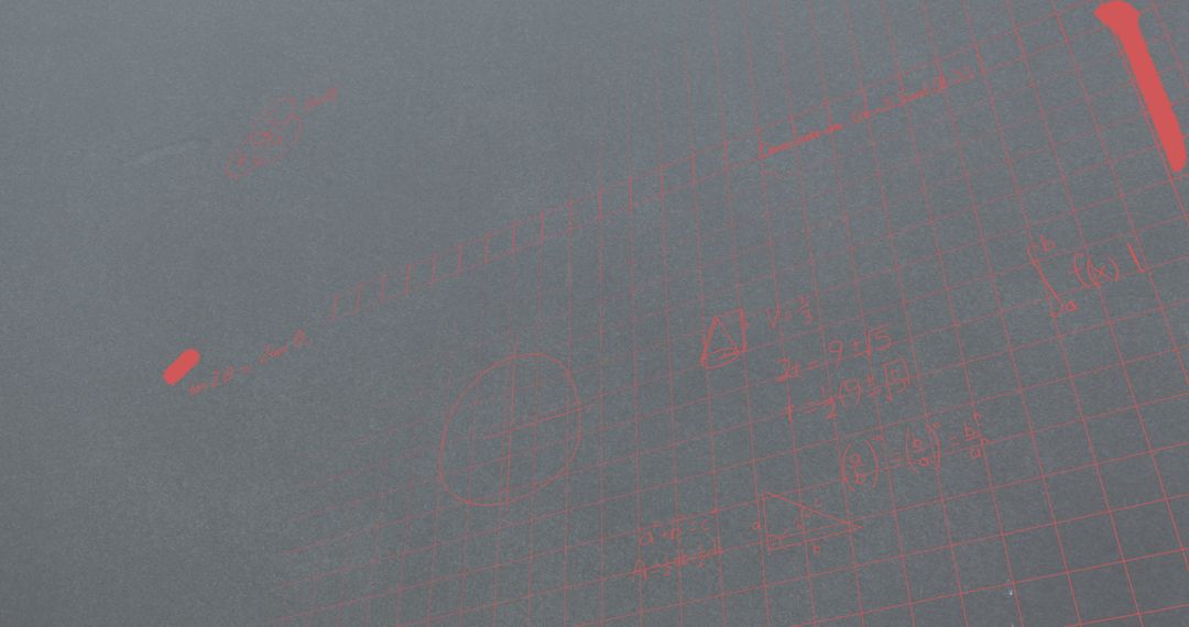 Mathematical Equations on Black Grid Background with Red Lines