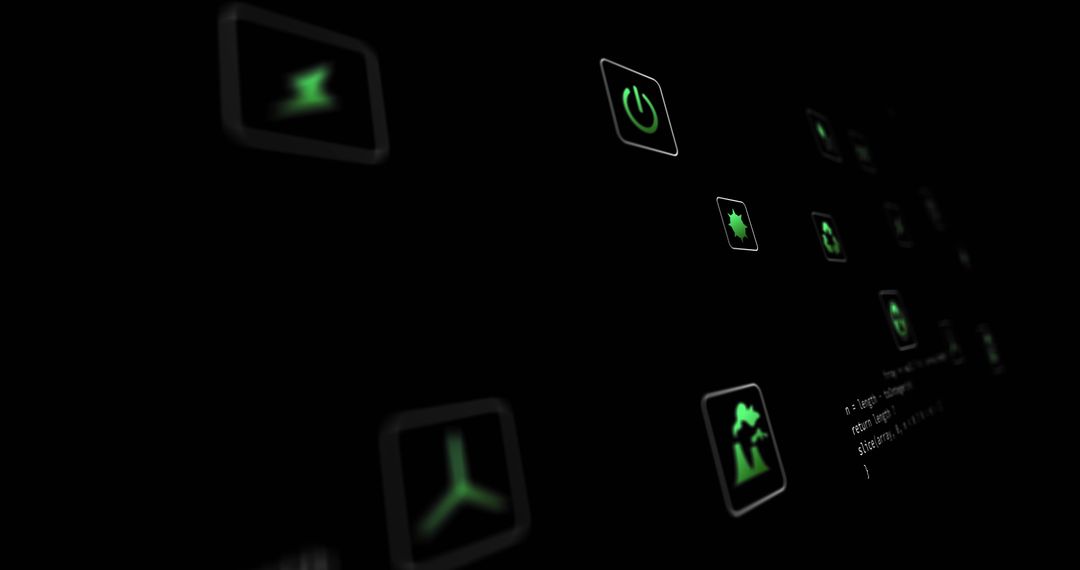 Floating Neon Green Icons in Futuristic Digital Interface