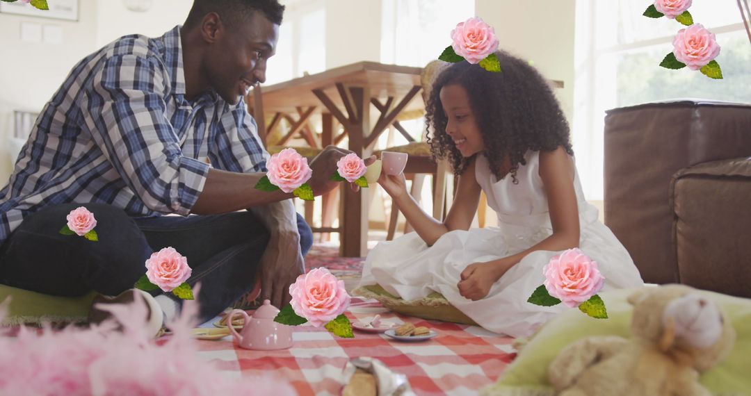 Father and Daughter Enjoying Playtime with Toy Tea Party Set