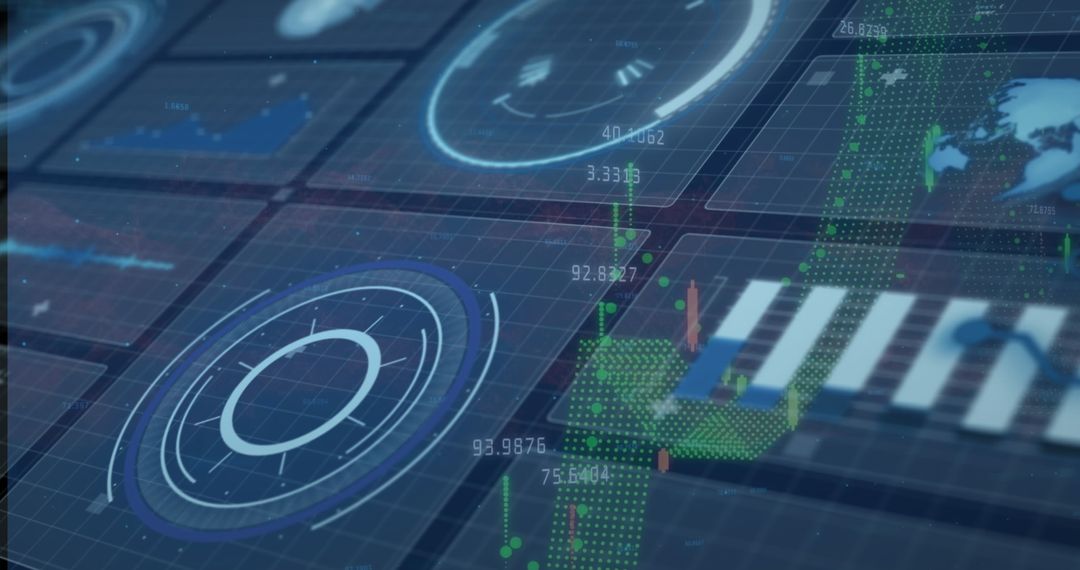 Futuristic Data Analytics Interface with Global Financial Charts