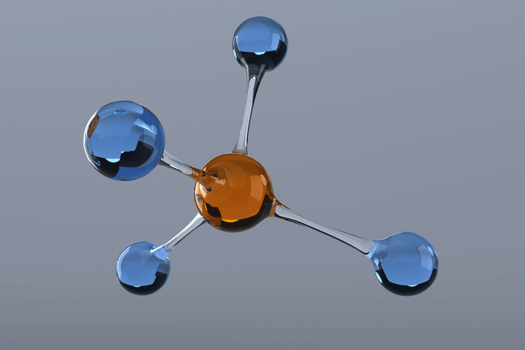 Transparent Molecular Structure Illustration with Blue and Orange Spheres