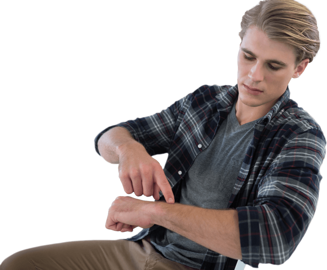 Transparent Businessman Checking Invisible Wristwatch