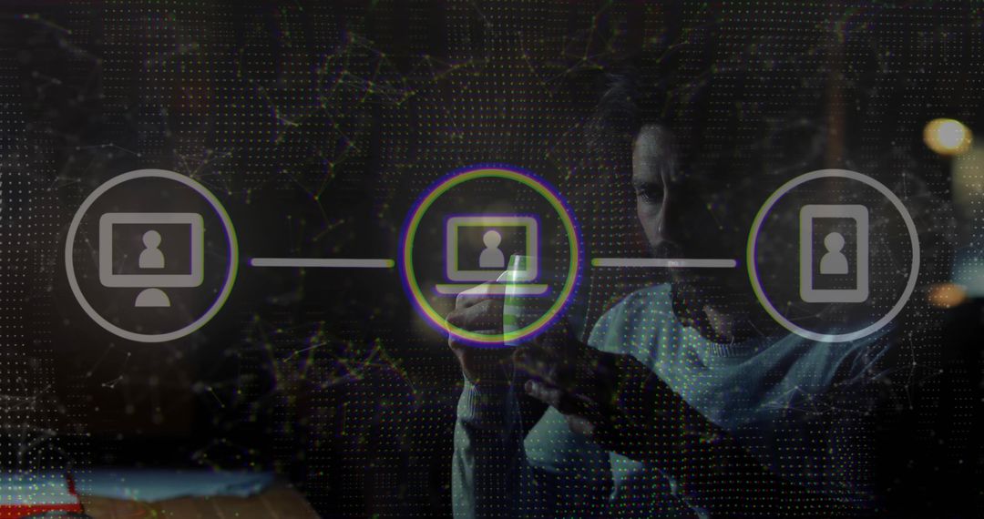 Man Engaging with Digital Technology and Network Setting