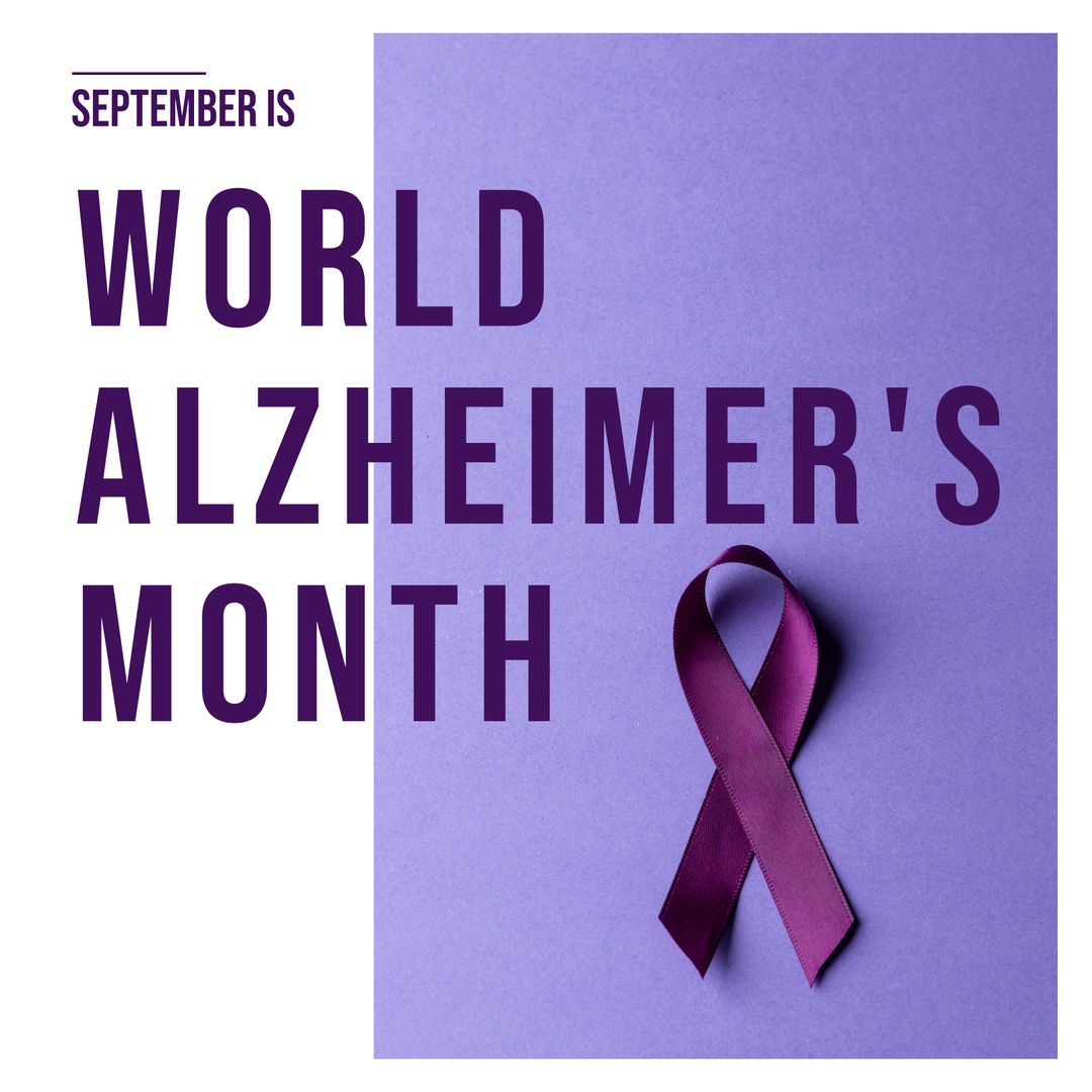 World Alzheimer's Month Awareness with Purple Ribbon and Text