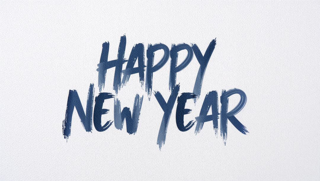 Navy Brushstroke Happy New Year Lettering on Textured White Canvas Minimal Typography