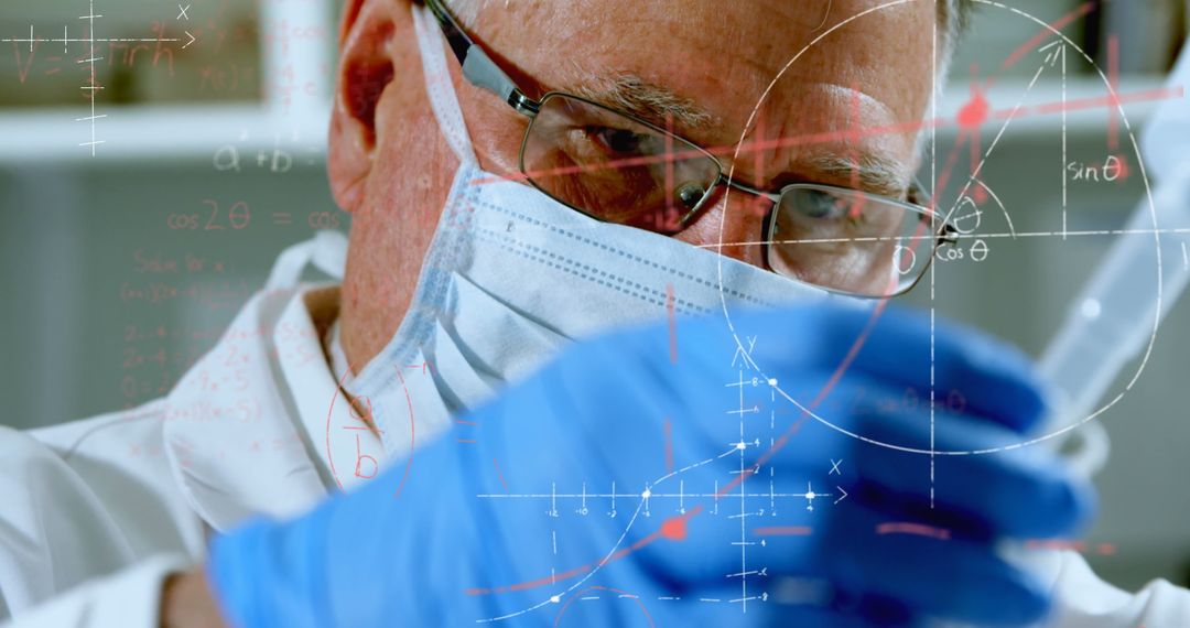 Caucasian Scientist Analyzing Experiment with Mathematical Data