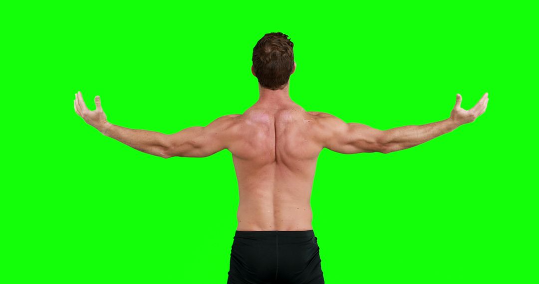 Rear view of caucasian strong man flexing muscles with copy space on green screen - Free Images, Stock Photos and Pictures on Pikwizard.com