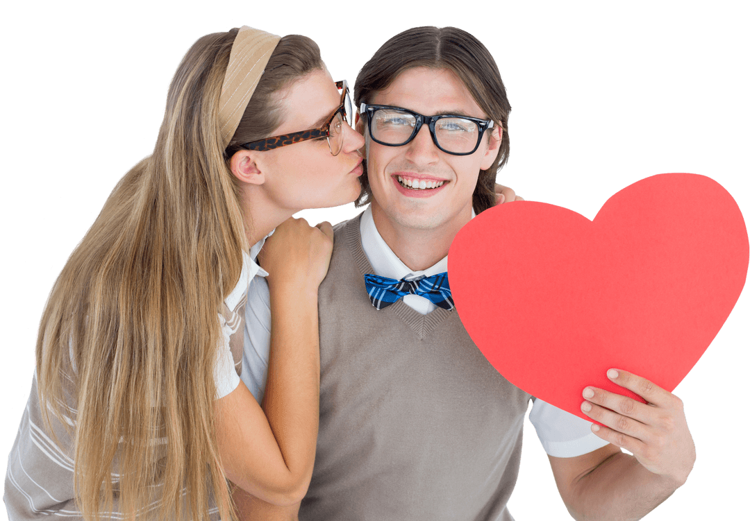 Transparent Cheery Couple with Heart Symbol for Valentine's Use