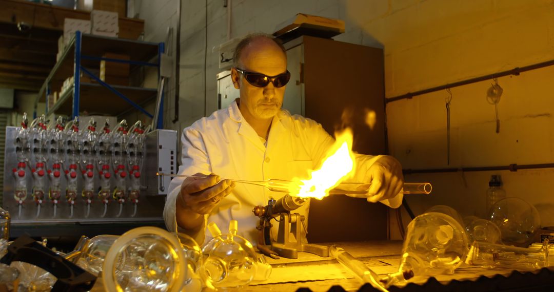 Scientist Working in Laboratory with Open Flame Conducts Experiment - Free Images, Stock Photos and Pictures on Pikwizard.com