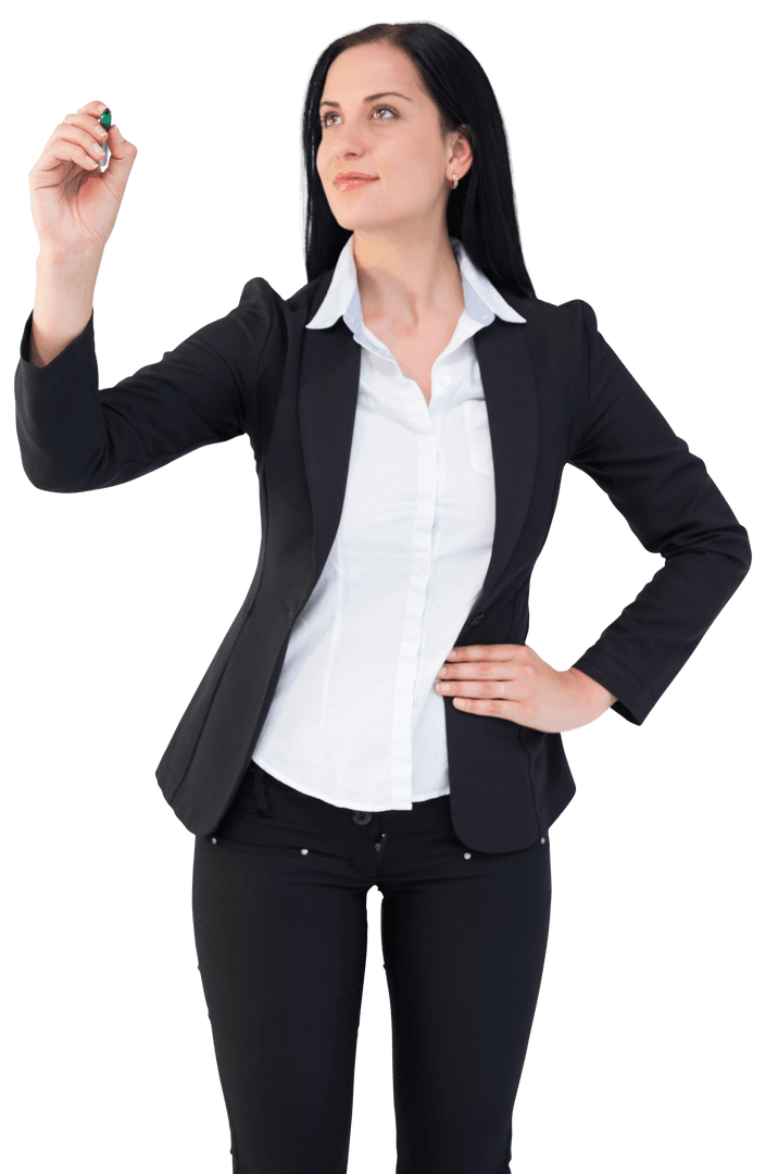 Confident Businesswoman Writing on Transparent Board