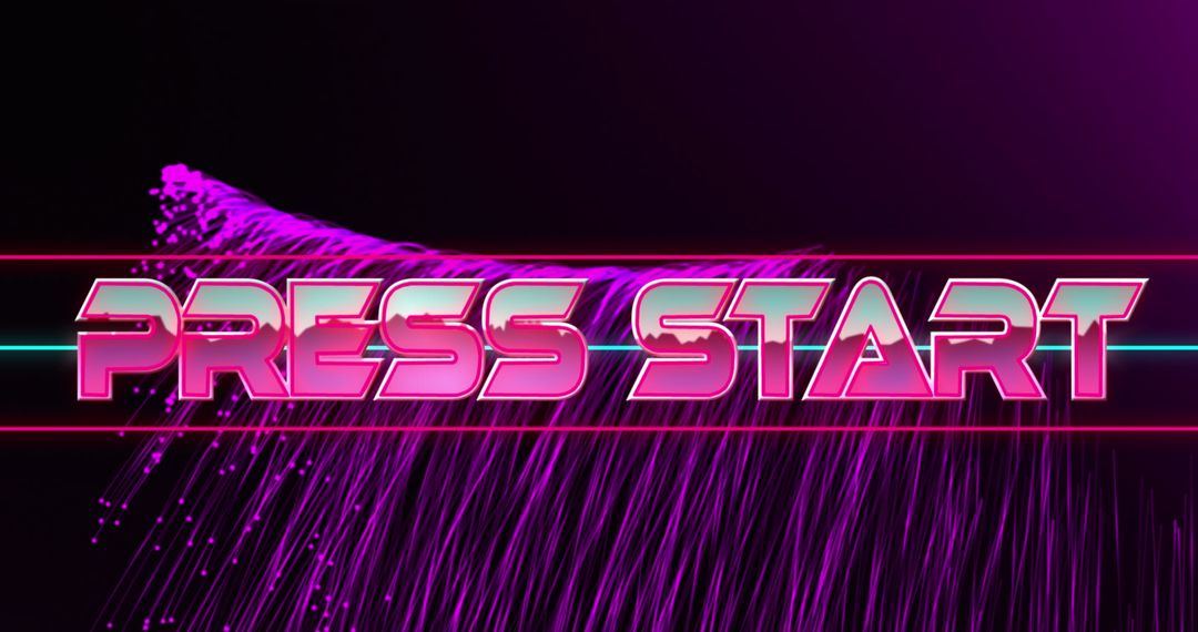 Retro Press Start Game Interface with Vivid Pink and Purple Lights