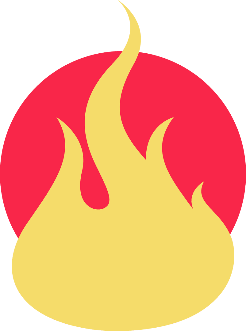 Stylized Flame Icon with Red Circle on Transparent Background