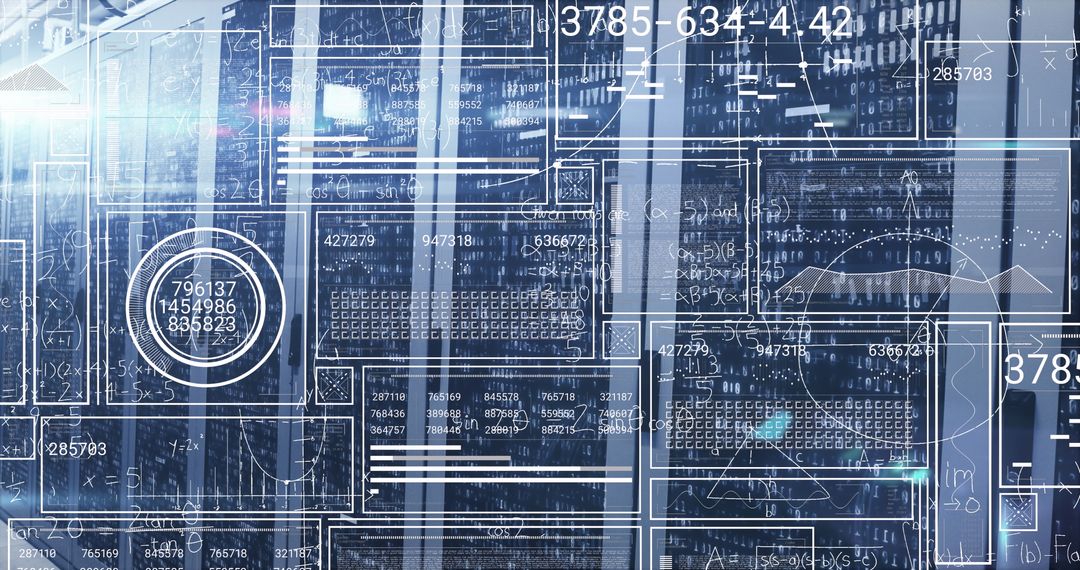 Digital Interface Overlay on Server Room Conceptual Display