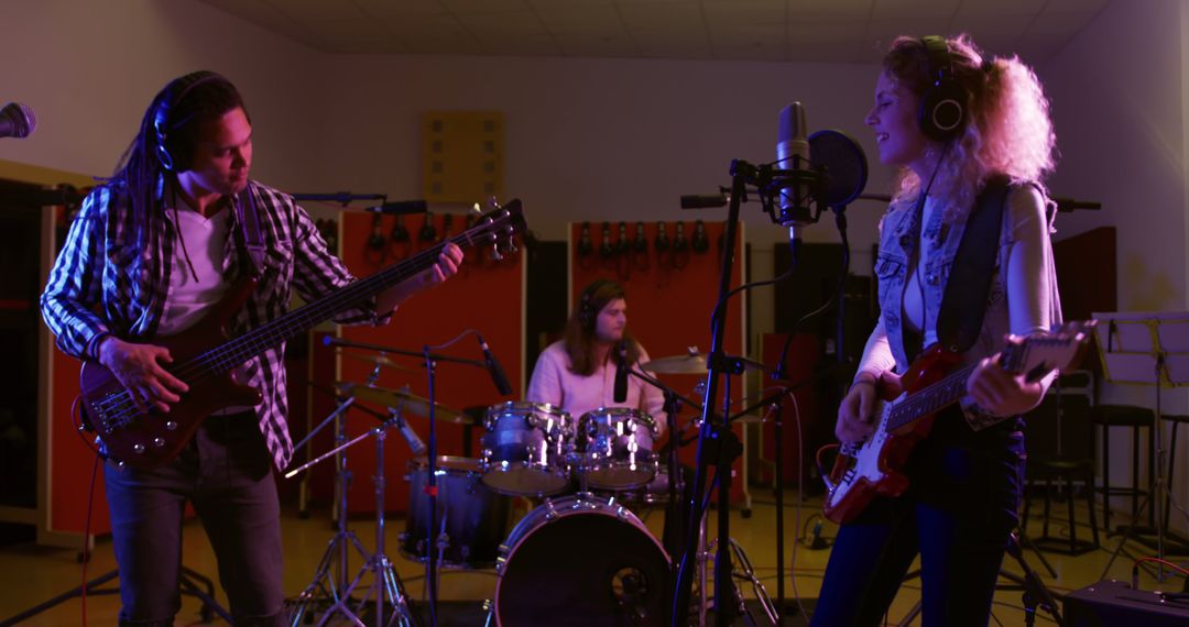 Diverse Musicians Recording Song in Professional Studio