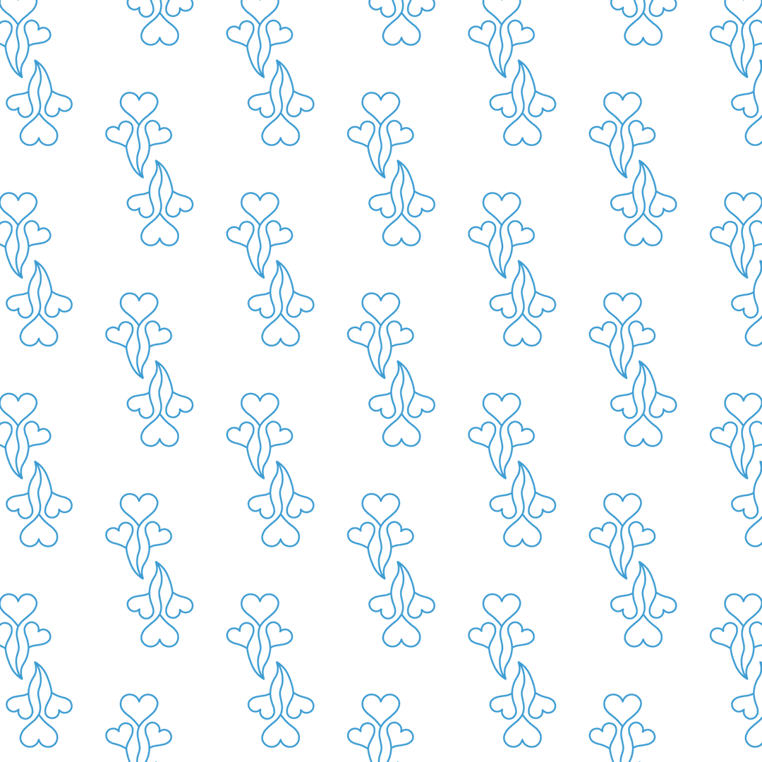 Seamless Pattern of Blue Heart Outlines on Transparent Background