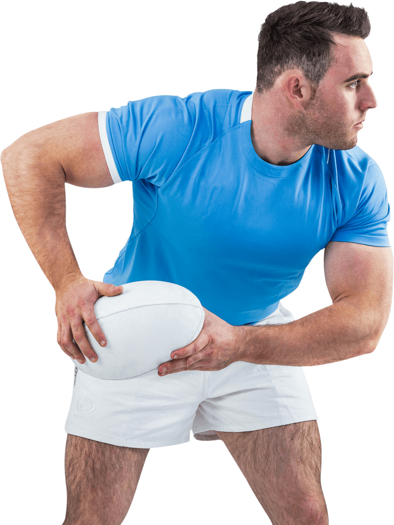 Transparent Rugby Player Passing Ball Isolated on White Background
