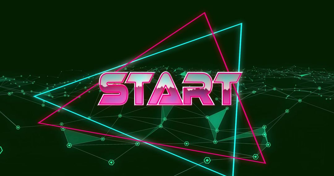 Neon 'Start' Text with Futuristic Digital Background