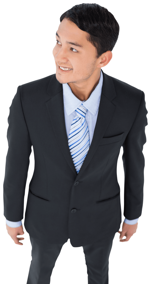 Smiling Asian Businessman Top View on Transparent Background