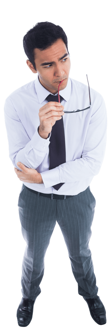 Caucasian Businessman Standing Thinking on Transparent Background
