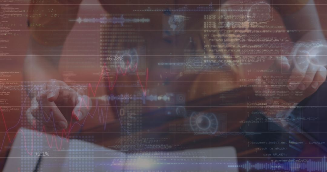 Woman in VR Headset Analyzing Data with Holographic Graphs