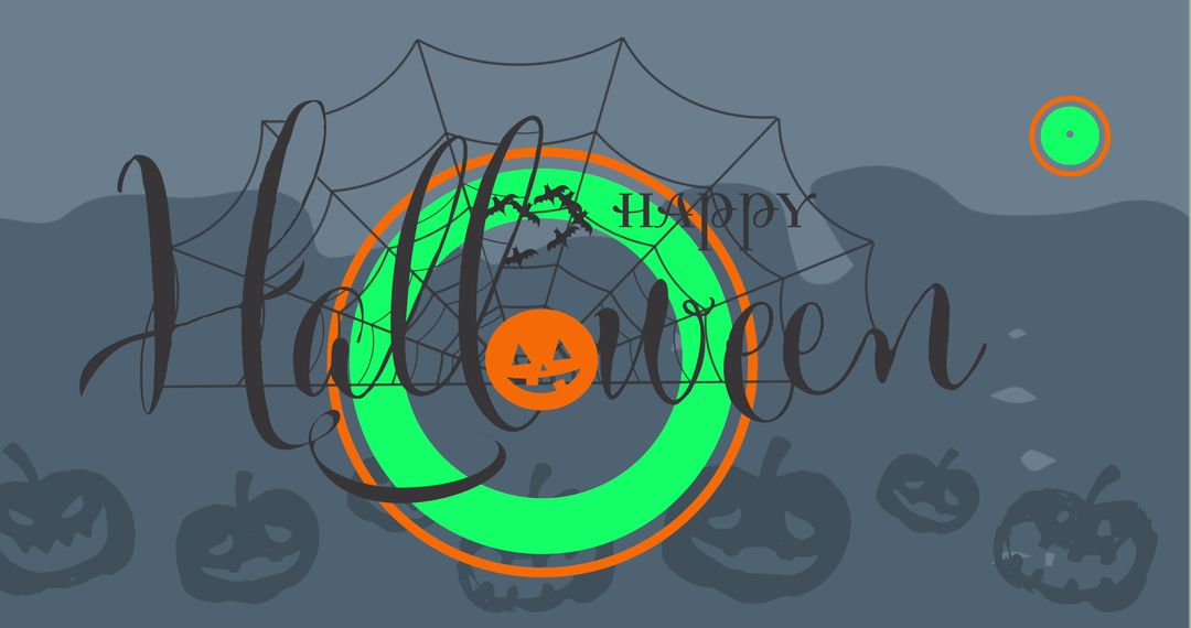 Happy Halloween Text with Jack-o'-Lantern Pumpkins
