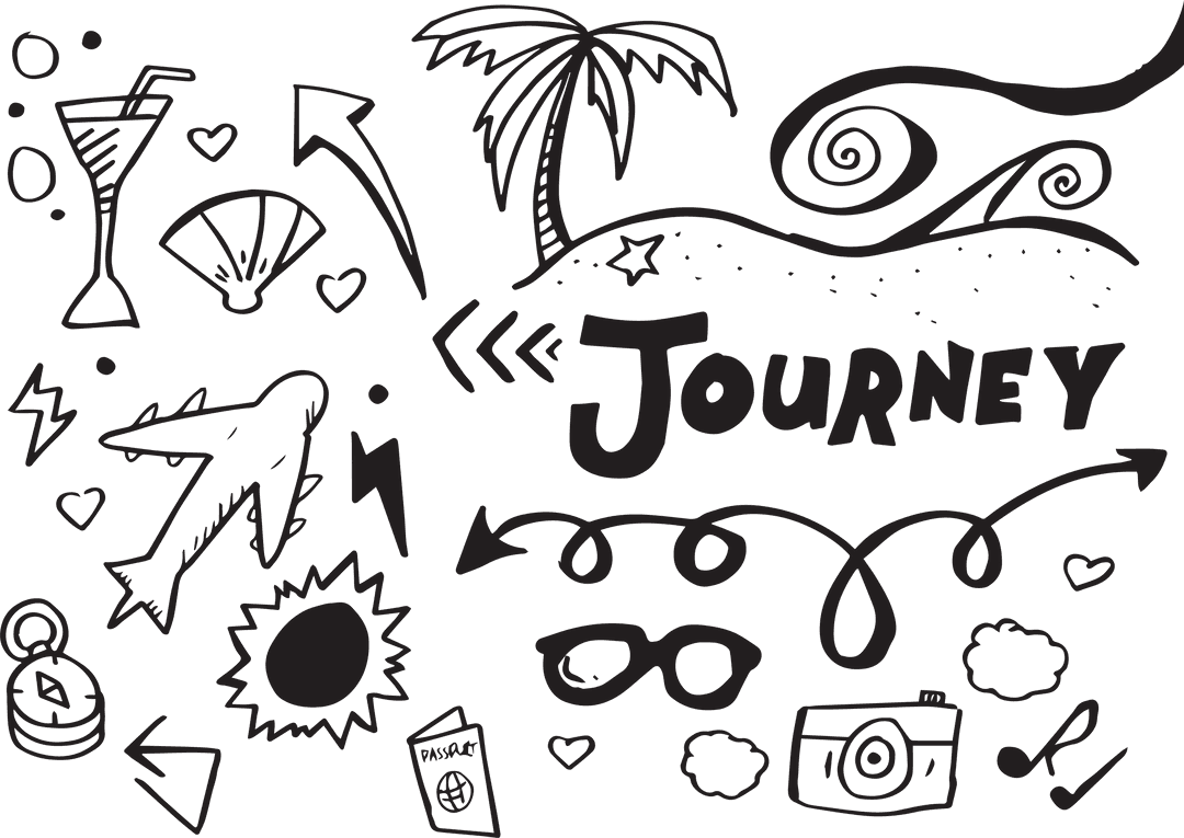 Travel Adventure Doodles on Transparent Background